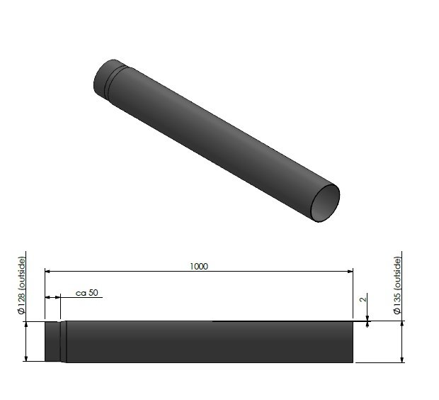 Ø130 mm Tuyau 1000 mm.