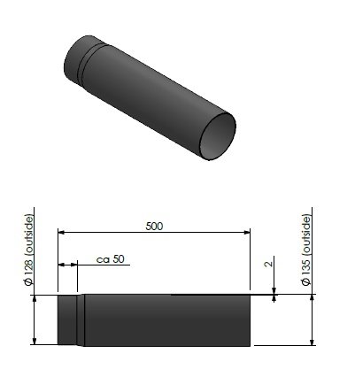 Ø130 mm Tuyau acier 500 mm.