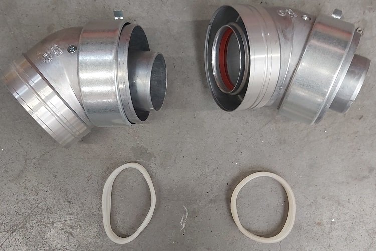 Ø60/100 alu Coude 45° + collier de serrage