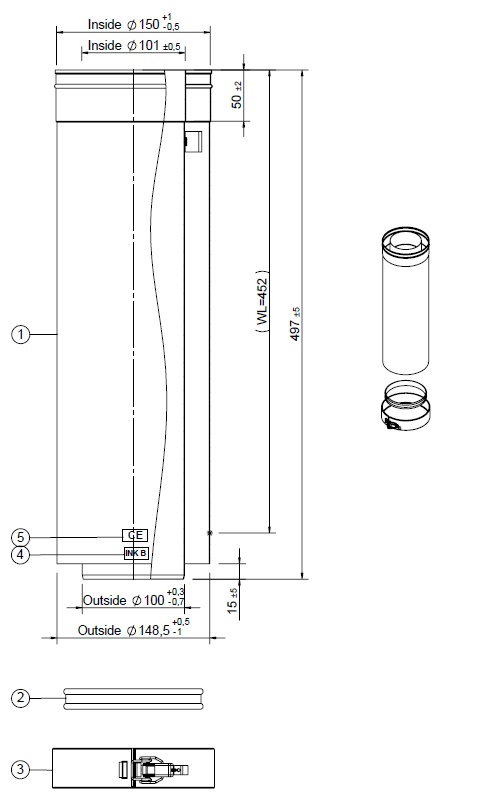 Tuyau conc 100/150 réductible L=500 noir