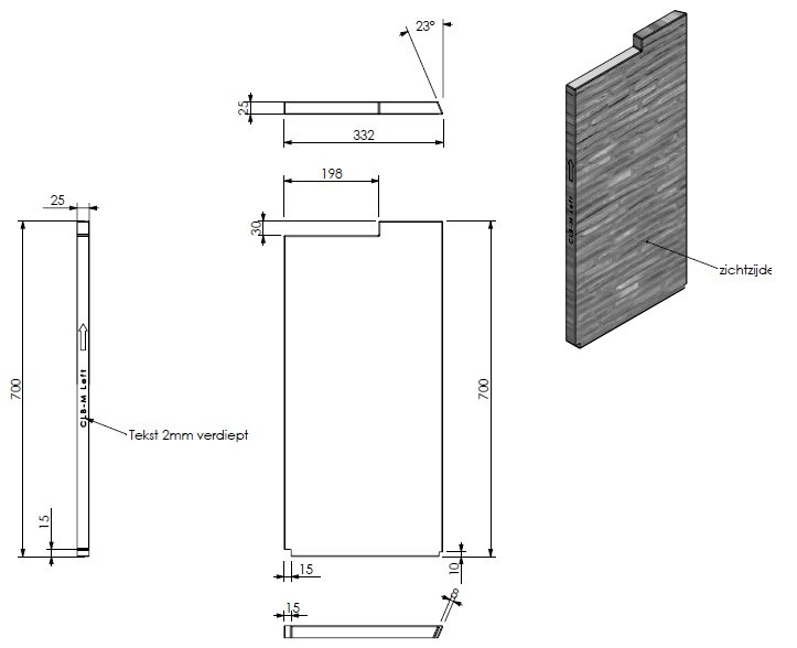 panneau céramique gauche/rouge motif pierres