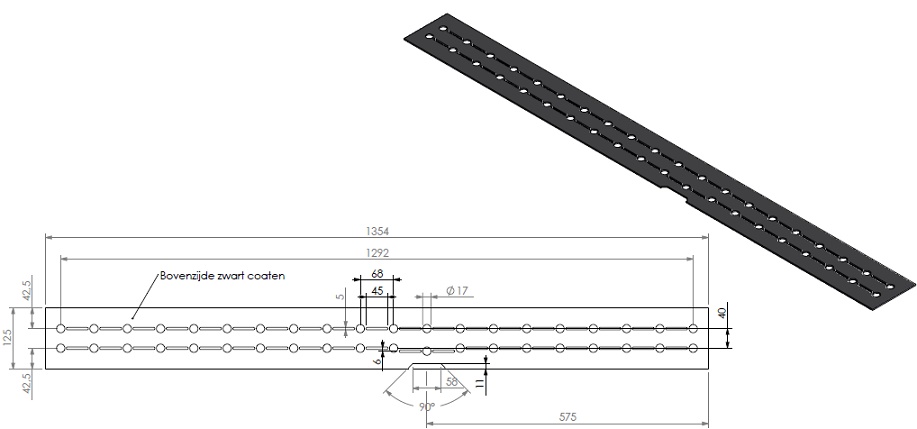 Tapis noir ceramique couvrant brûleur Linefire 1354mm