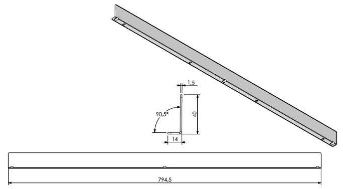 Fixation de vitre long (dessus)