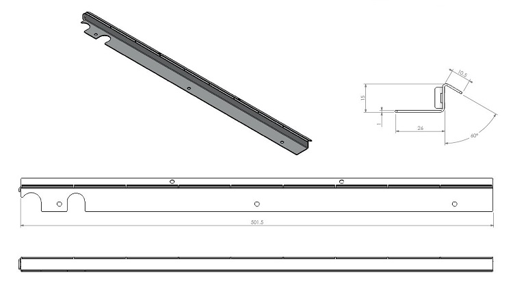 Profil de fixation vitre droite complet