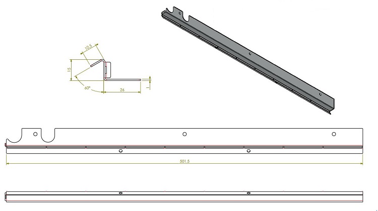 Profil de fixation vitre gauche complet
