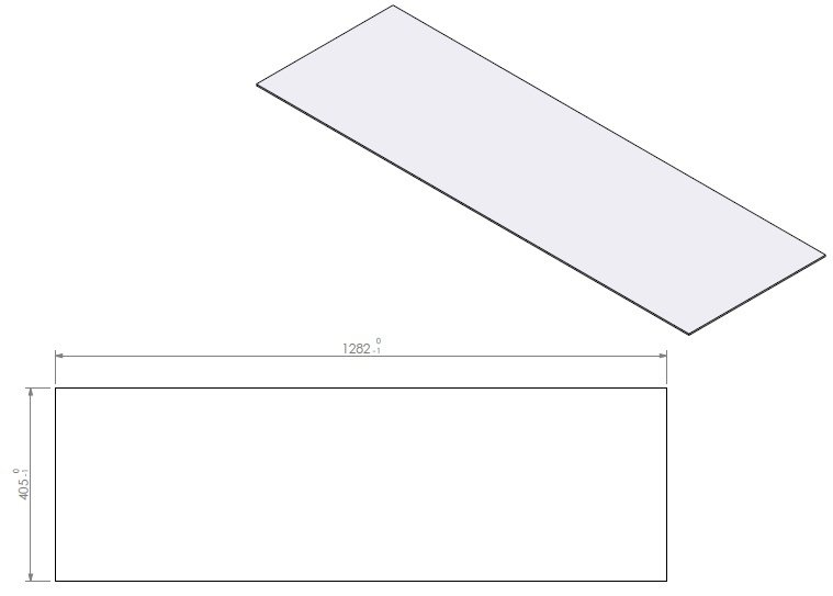 Vitre FF préparée avec joint  dim.1282x405