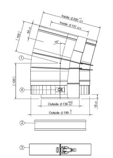 [346508] Coude 15° (lisse) 130/200 avec collier de serrage