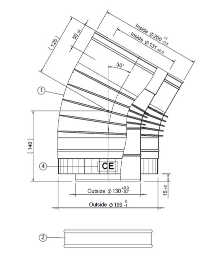 [346510] Coude 30° (strié) 130/200 avec collier de serrage