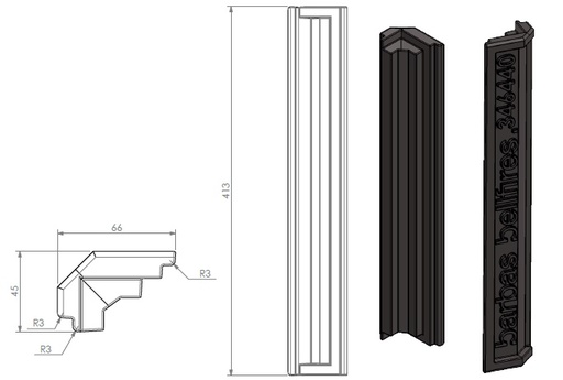 [346440] Lamelle en fonte(coin) H=413mm
